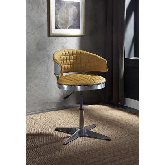 ACME Brancaster Adjustable Chair w/Swivel, Turmeric Top Grain Leather & Chrome