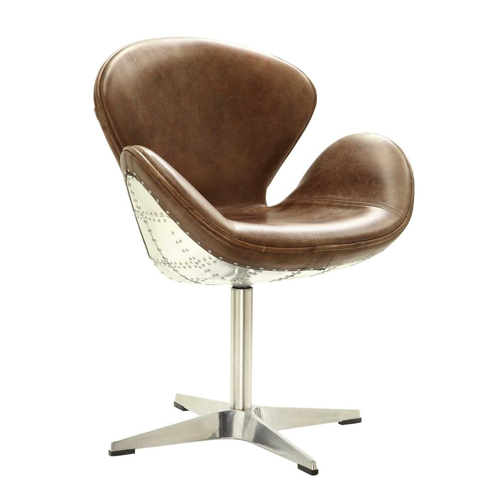 Brancaster Accent Chair w/Swivel (1Pc), Retro Brown Top Grain Leather & Aluminum, 22 Seat Height (96553)"