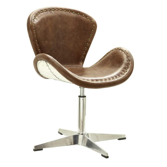 Brancaster Accent Chair w/Swivel (1Pc), Retro Brown Top Grain Leather & Aluminum, 22 Seat Height (96554)"