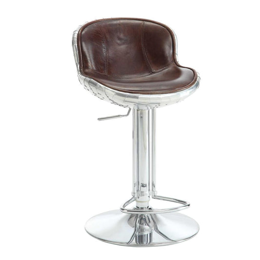 Brancaster Adjustable Stool w/Swivel (1Pc), Vintage Brown Top Grain Leather & Aluminum, 24~34" Seat Height (96556)"