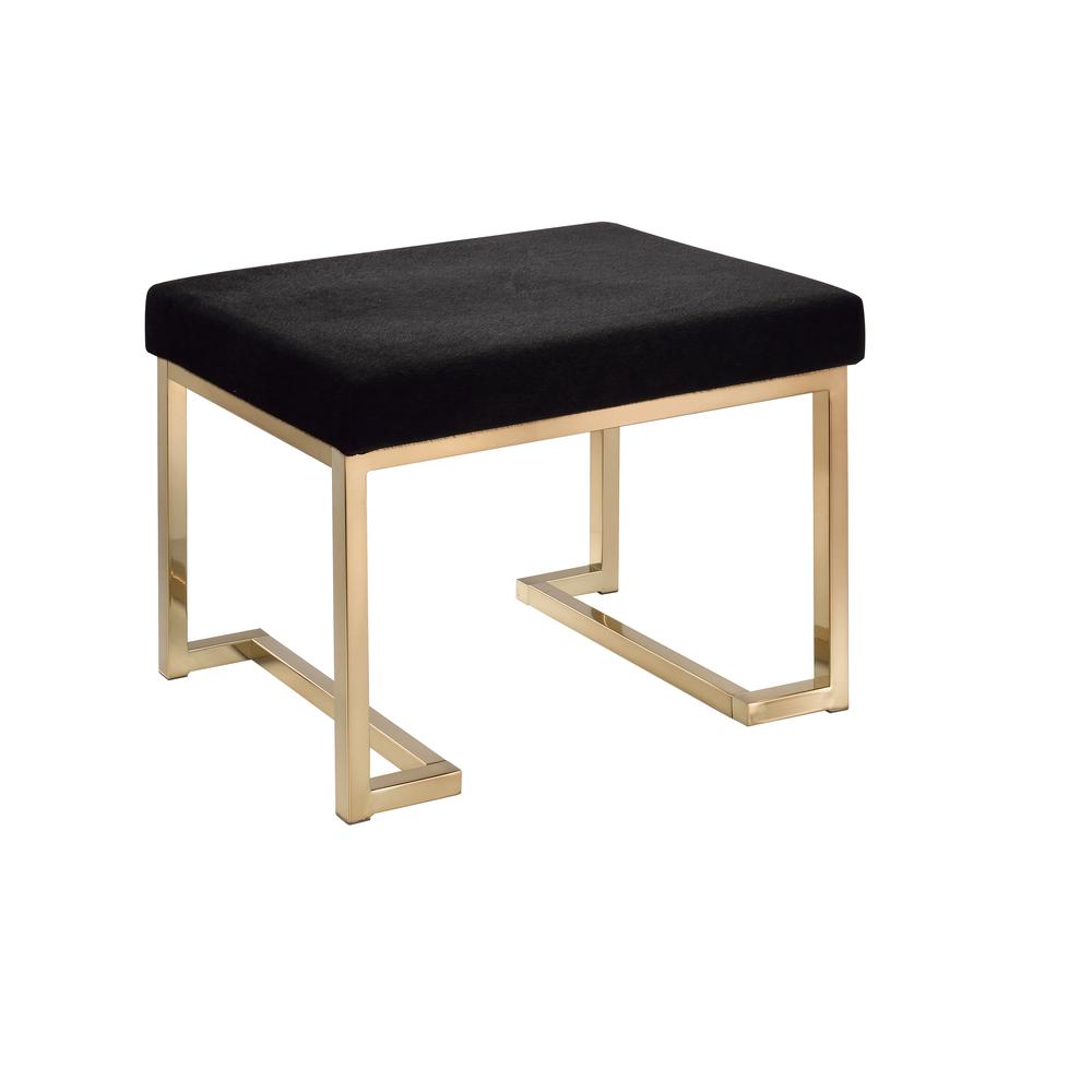 Boice Ottoman, Black Fabric & Champagne