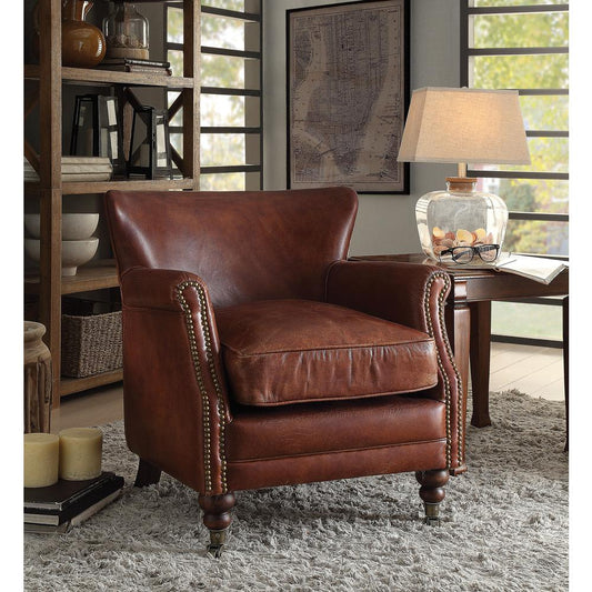 Accent Chair, Vintage Dark Brown Top Grain Leather