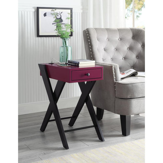 Side Table (USB Charging Dock), Burgundy & Black 97737