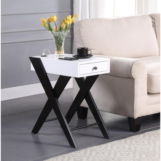 Side Table (USB Charging Dock), White & Black 97738