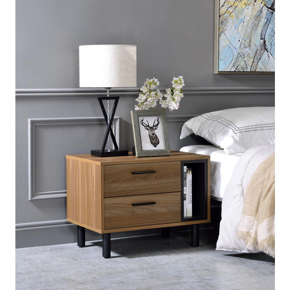 ACME Trolgar Accent Table, Brown Oak & Black Finish