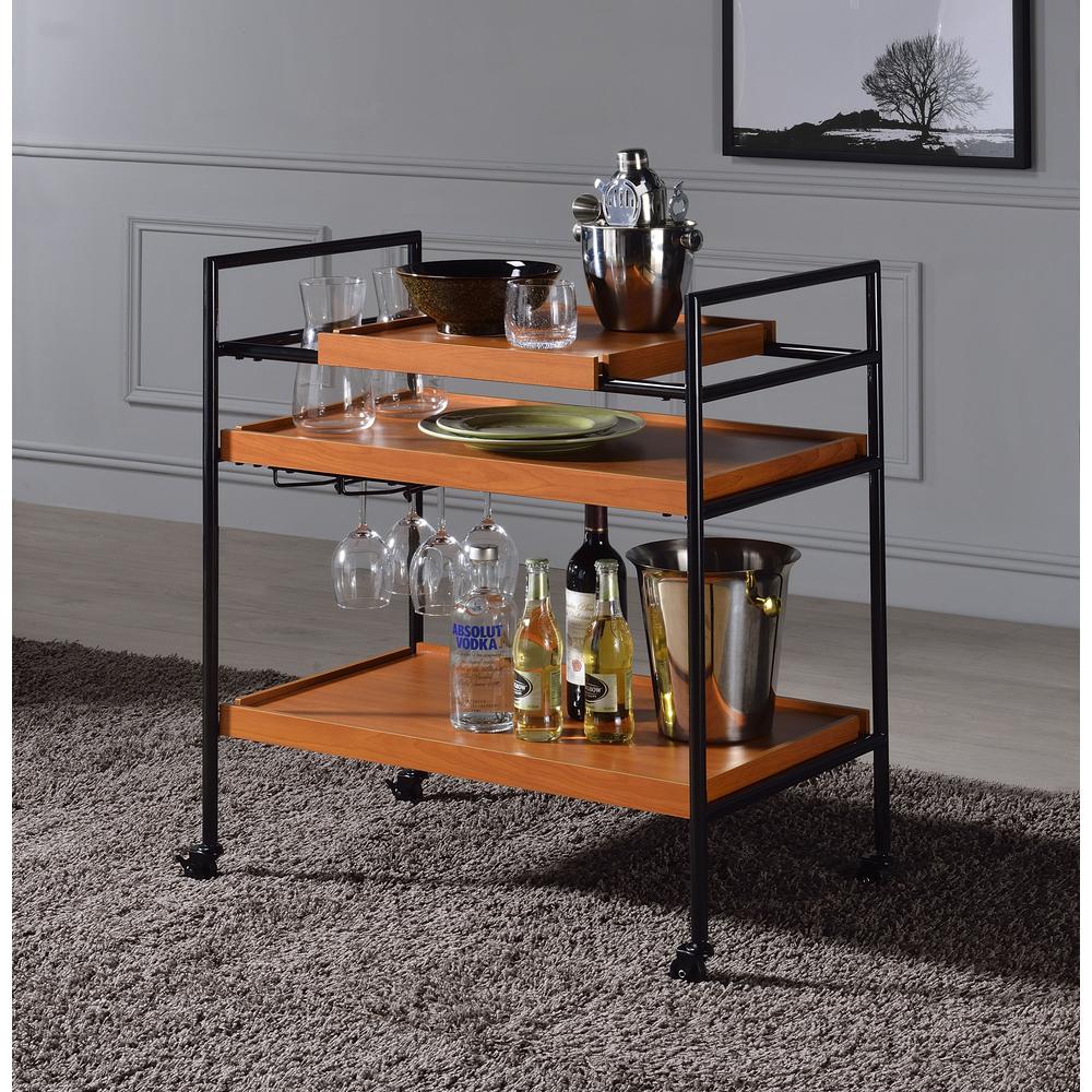 ACME Oaken Serving Cart, Honey Oak & Black