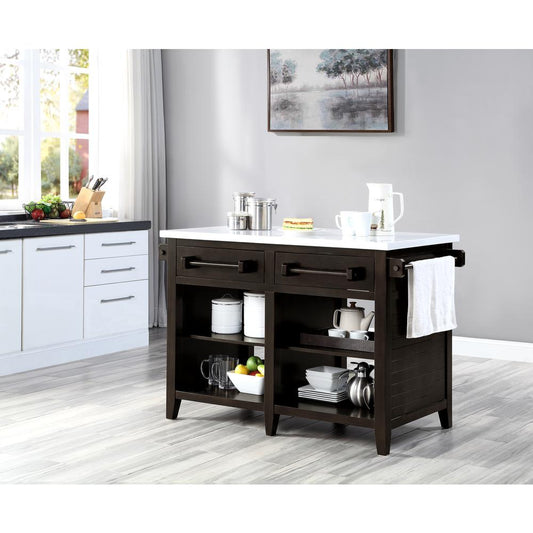 ACME Darwid Kitchen Island, Marble Top & Gray Finish