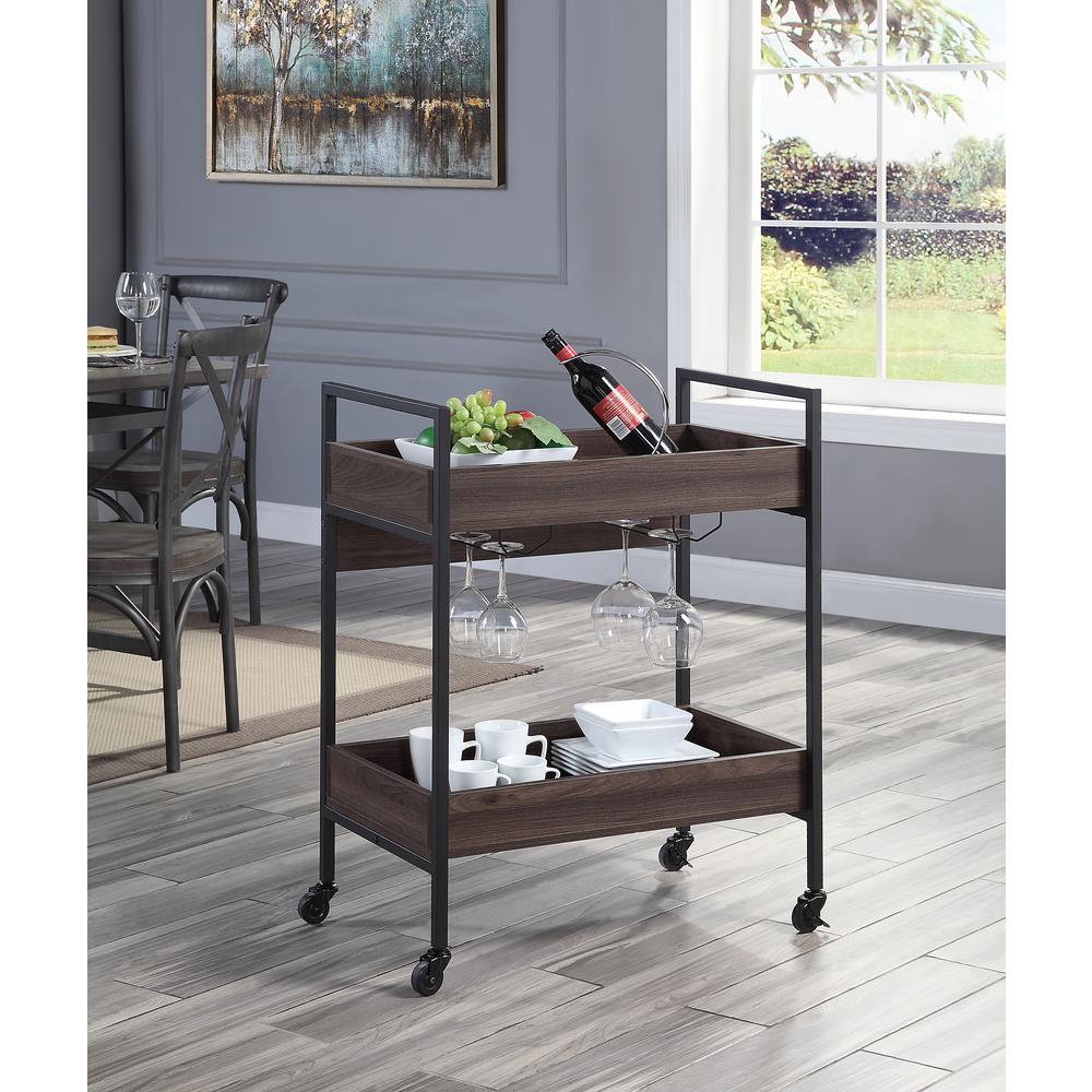 ACME Jerrick Serving Cart, Walnut & Black Finish