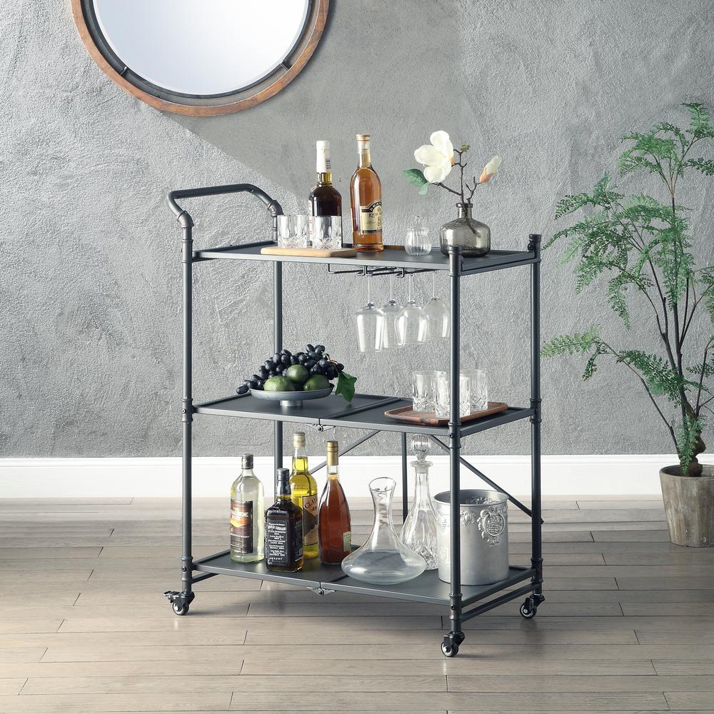 ACME Cordelia Serving Cart, Sandy Black, Dark Brone Hand-Brushed Finish