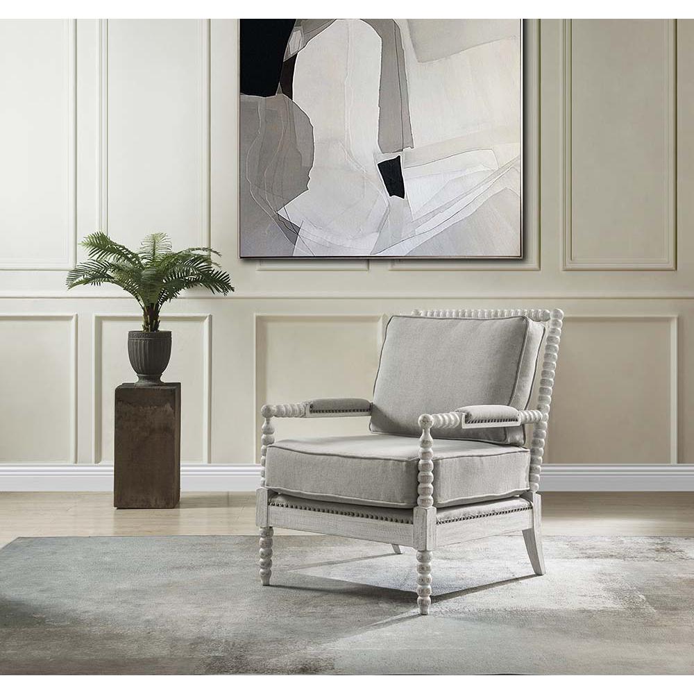 Saraid Gray Linen & Light Oak Finish Accent Chair