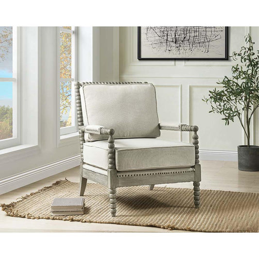 Saraid Beige Linen & Gray Oak Finish Accent Chair