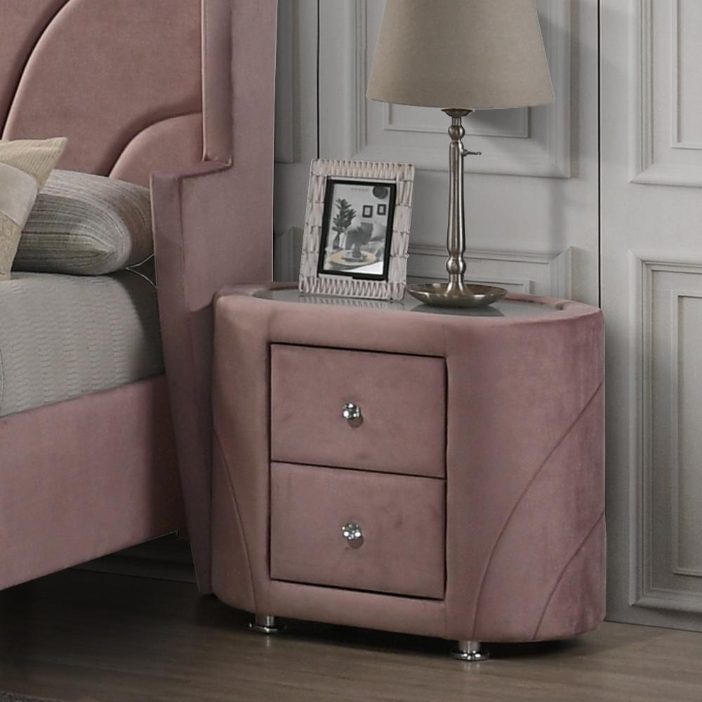 Salonia Pink Velvet Nightstand