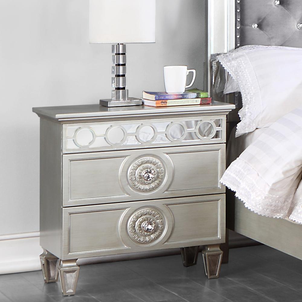 Varian Silver & Mirrored Finish Nightstand