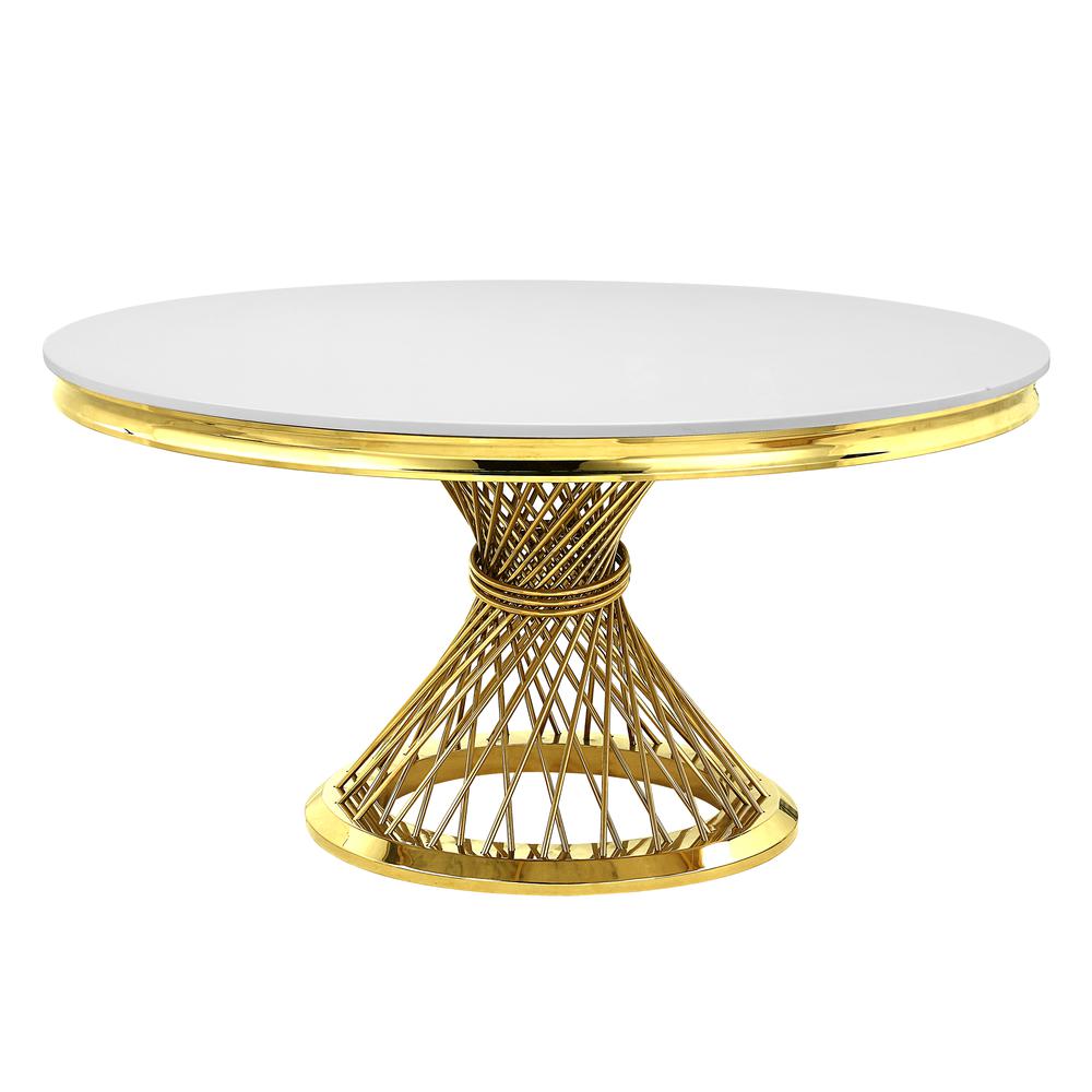 Fallon Faux Marble Top & Mirrored Gold Finish Dining Table