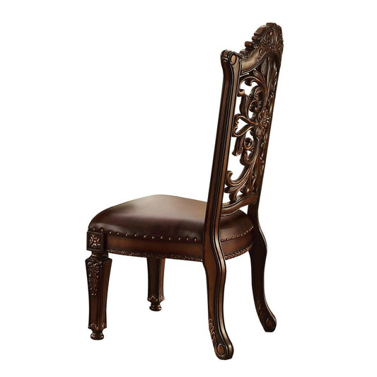 Vendome Side Chair (Set-2), Brown PU & Cherry Finish