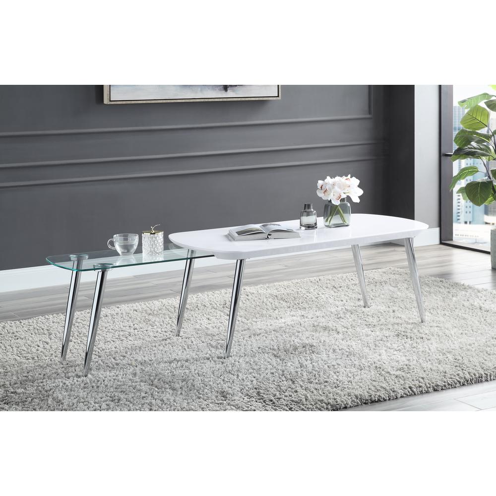 ACME Patina Coffee Table, White & Chrome Finish