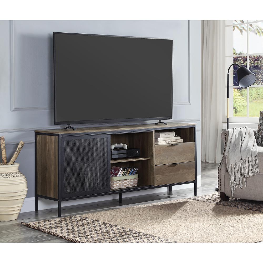 ACME Nantan TV Stand, Rustic Oak & Black Finish