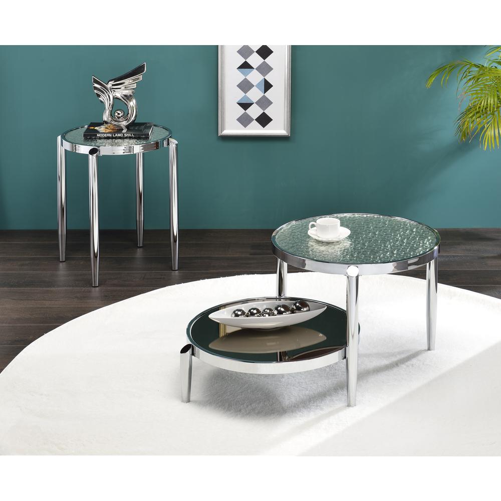 ACME Abbe Coffee Table, Glass & Chrome Finish