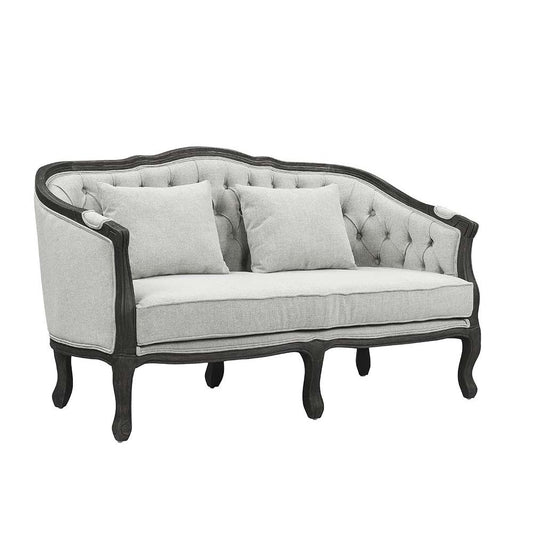 Samael Gray Linen & Dark Brown Finish Loveseat w/2 Pillows