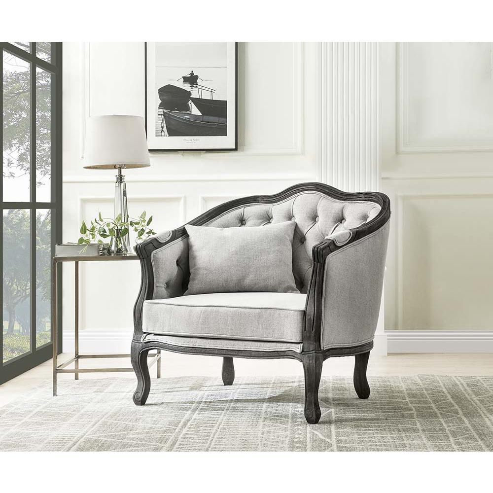 Samael Gray Linen & Dark Brown Finish Chair w/Pillow