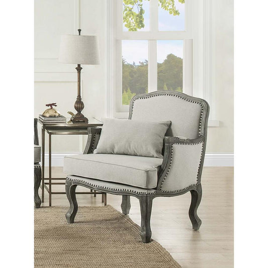 Tania Cream Linen & Brown Finish Chair w/Pillow