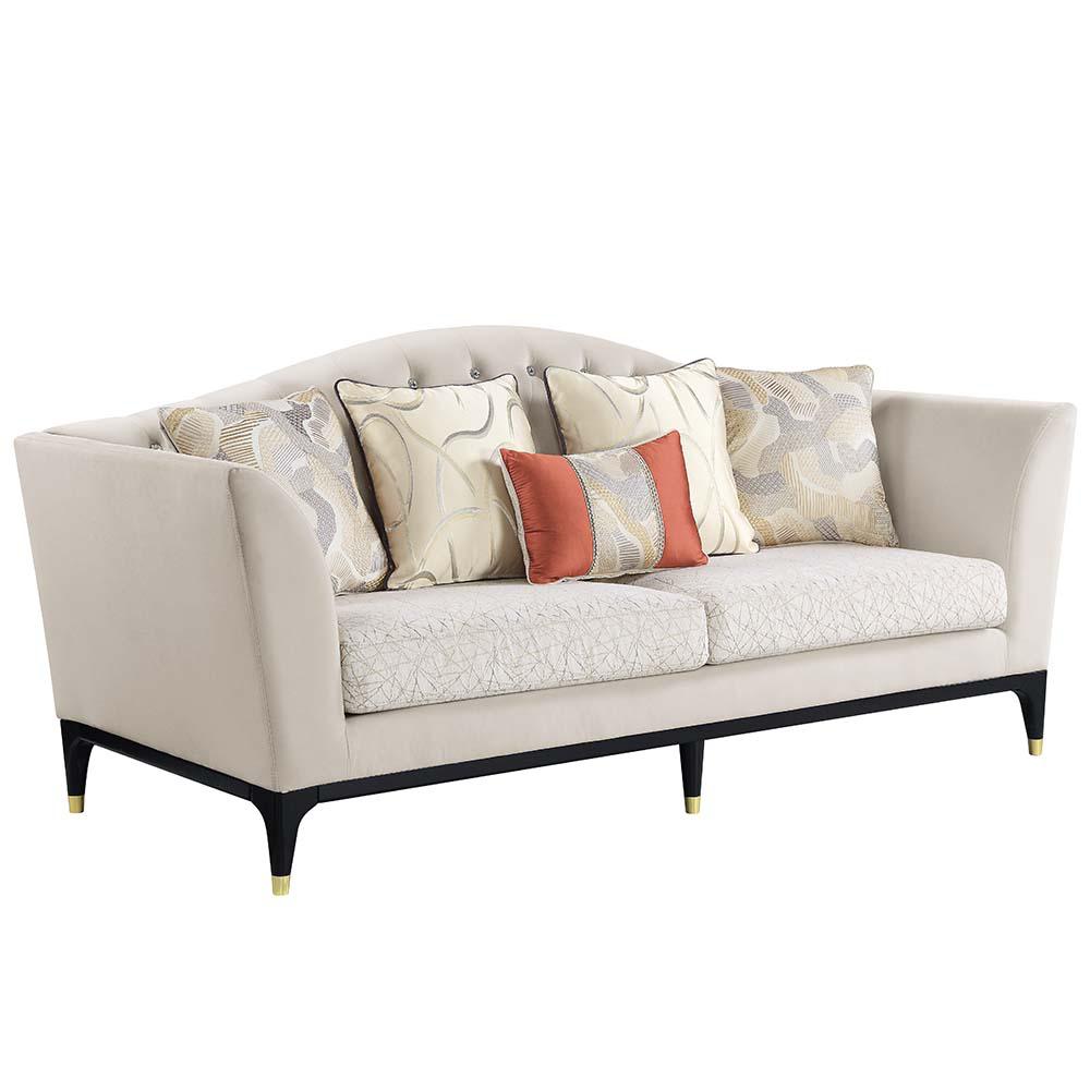 Tayden Beige Velvet Sofa w/5 Pillows