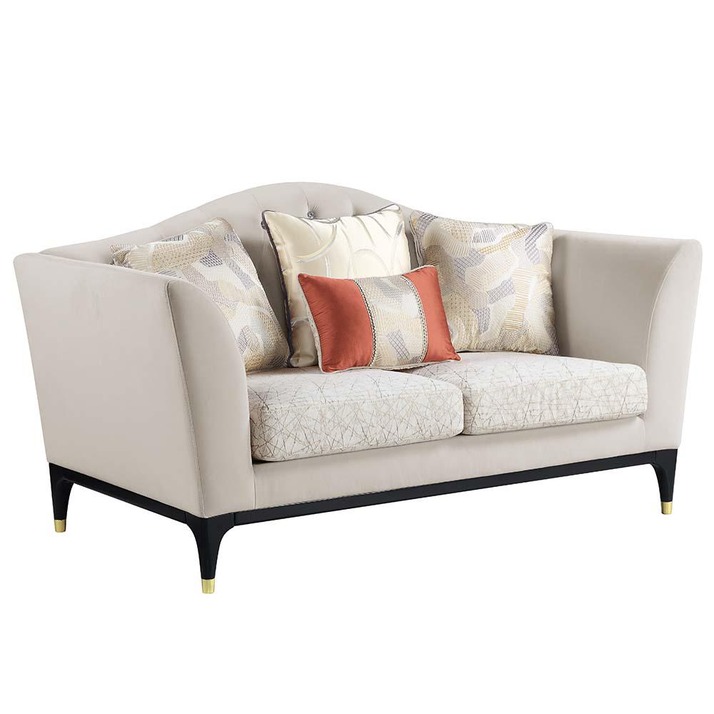 Tayden Beige Velvet Loveseat w/4 Pillows