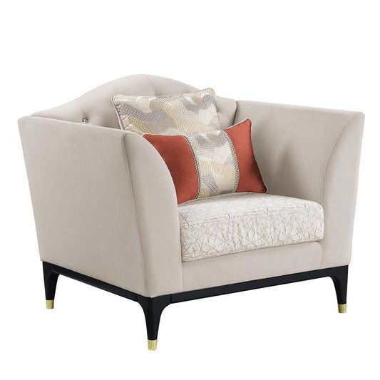 Tayden Beige Velvet Chair w/2 Pillows