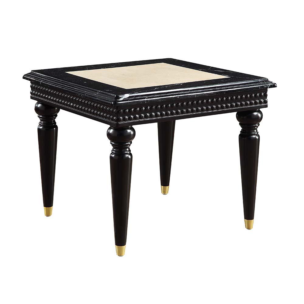 Tayden Marble Top & Black Finish End Table w/Marble Top