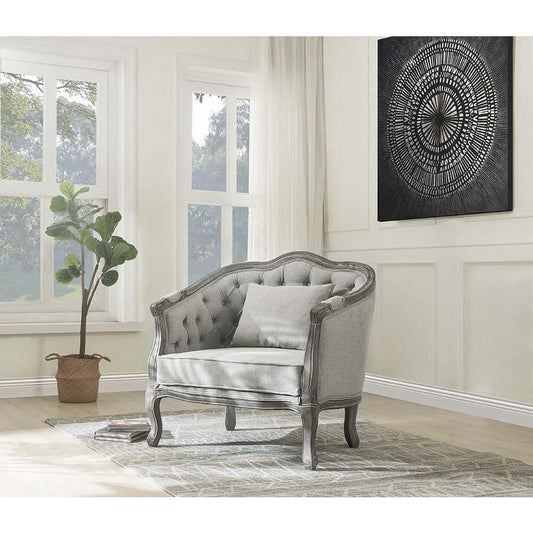 Samael Gray Linen & Gray Oak Finish Chair w/Pillow