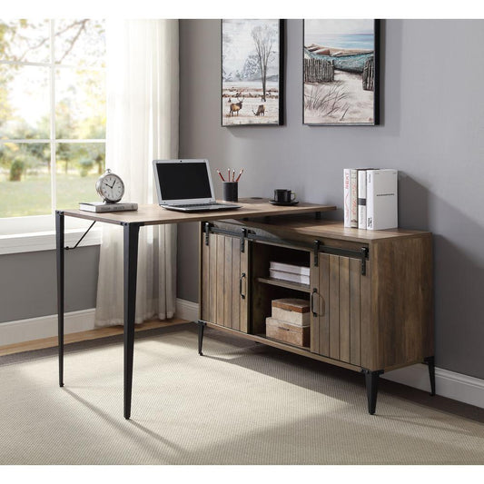 ACME Zakwani Writing Desk, Rustic Oak & Black Finish