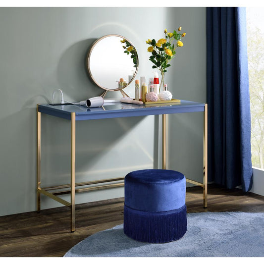 ACME Midriaks Writing Desk, Navy Blue & Gold Finish