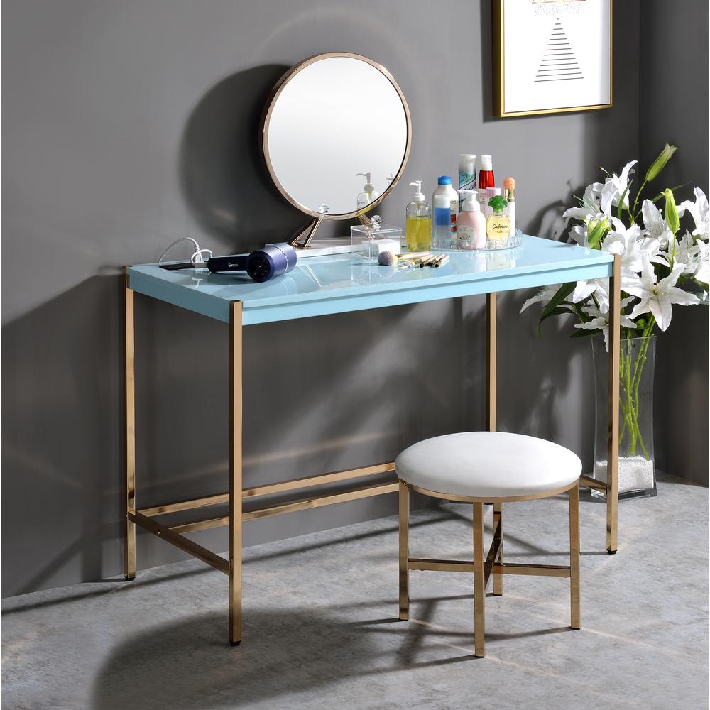 ACME Midriaks Writing Desk, Baby Blue & Gold Finish