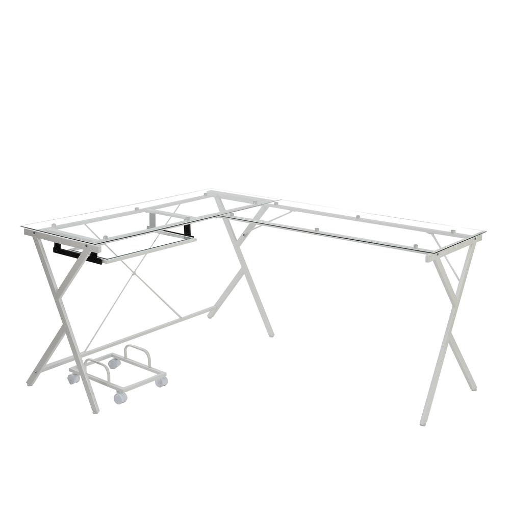 Dazenus Computer Desk, Clear Glass & White Finish (OF00048)