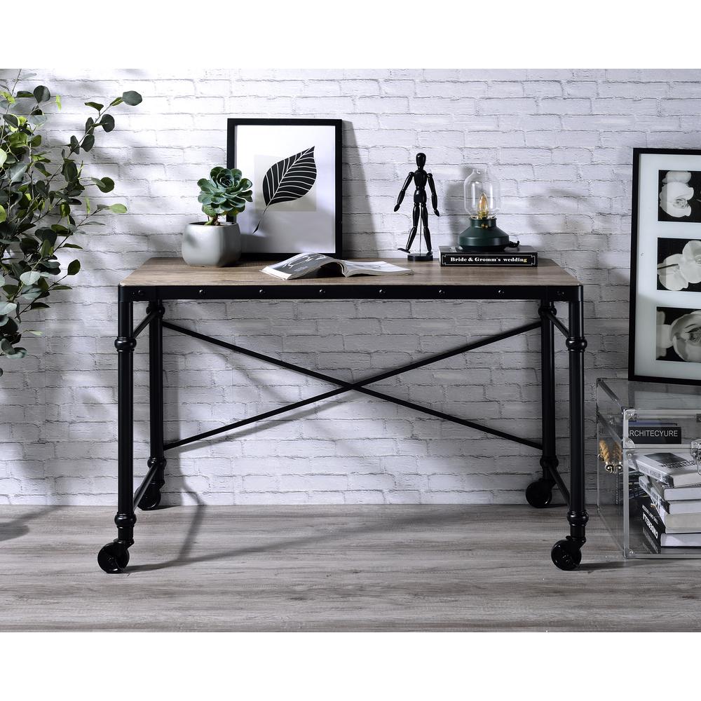 ACME Oklarth Writing Desk, Rustic Oak & Black Finish