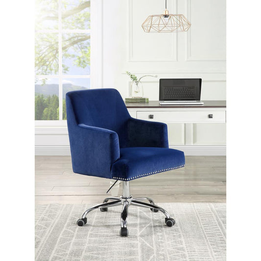 ACME Trenerry Office Chair, Blue Velvet & Chrome Finish