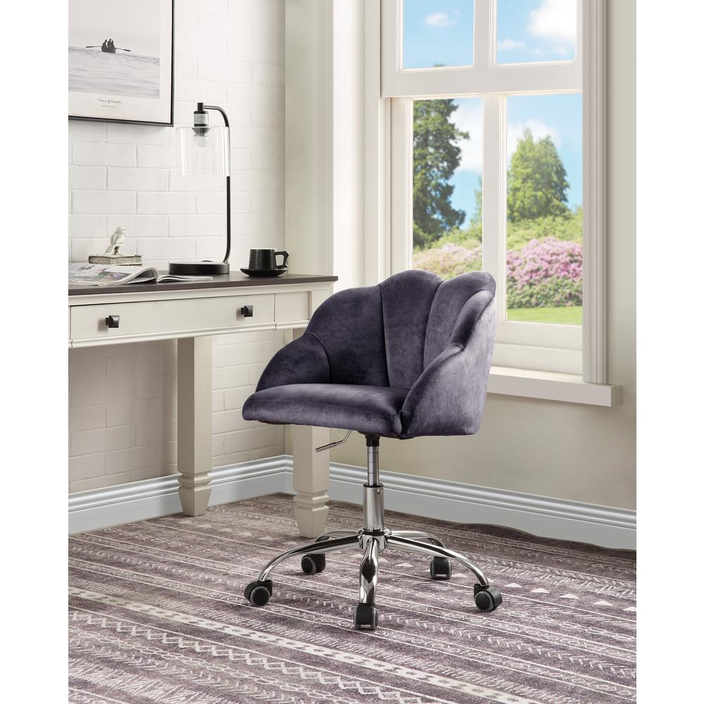 ACME Rowse Office Chair, Dark Gray Velvet & Chrome Finish