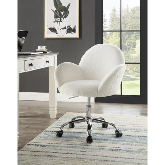 ACME Jago Office Chair, White Lapin & Chrome Finish