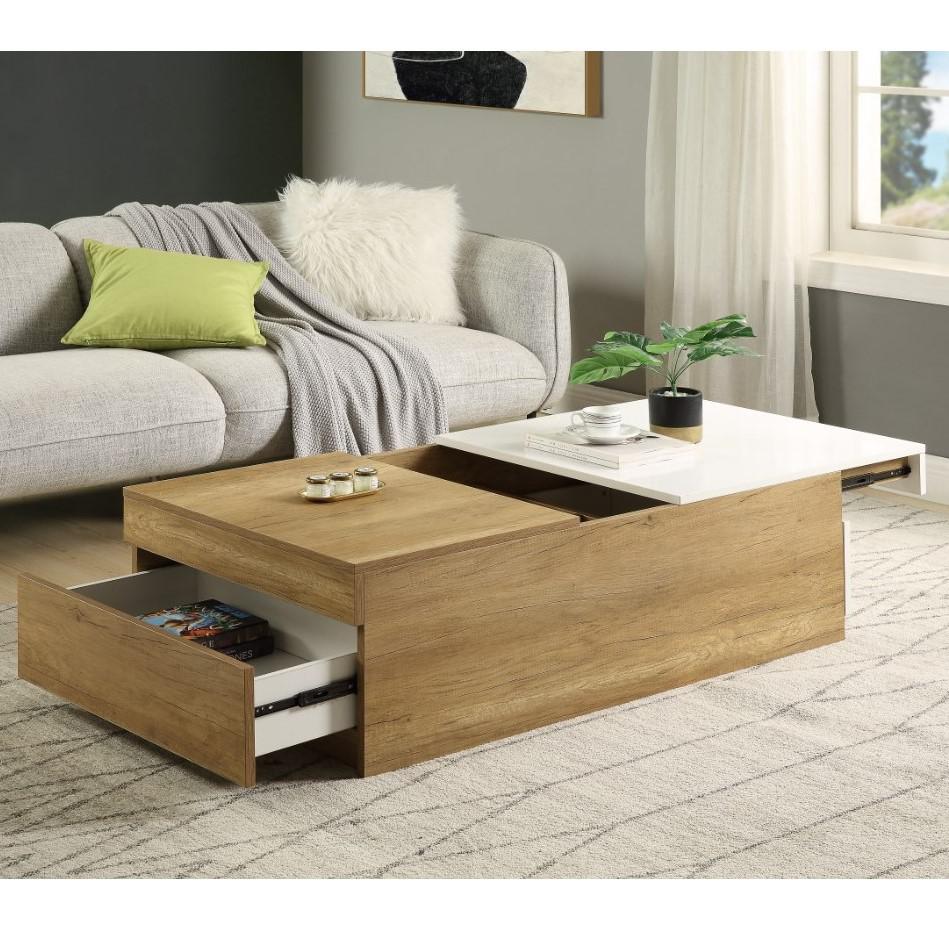 ACME Aafje Coffee Table, Oak & White Finish