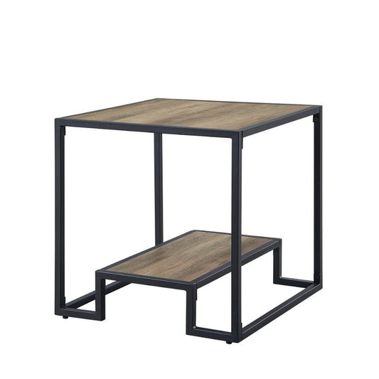 ACME Idella End Table, Rustic Oak & Black Finish