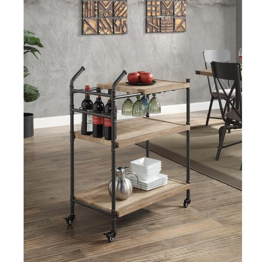 ACME Brantley Serving Cart, Oak & Sandy Black Finish