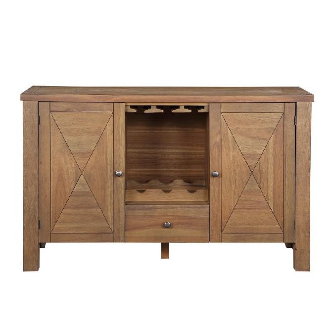 ACME Pascaline Server, Gray Fabric, Rustic Brown & Oak Finish