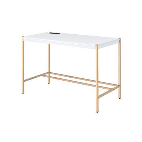 ACME Midriaks Writing Desk, White & Gold Finish