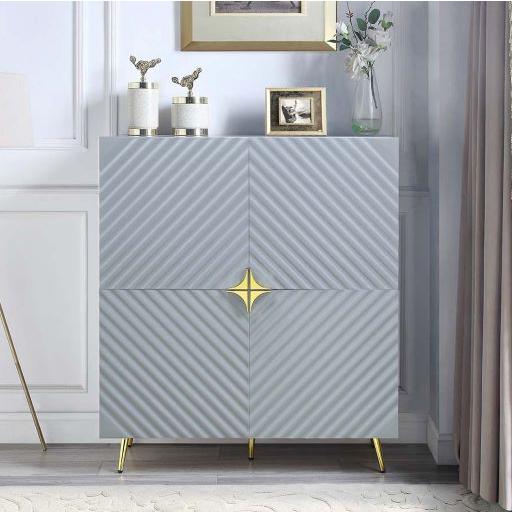 ACME Gaines Accent Cabinet, Gray High Gloss Finish