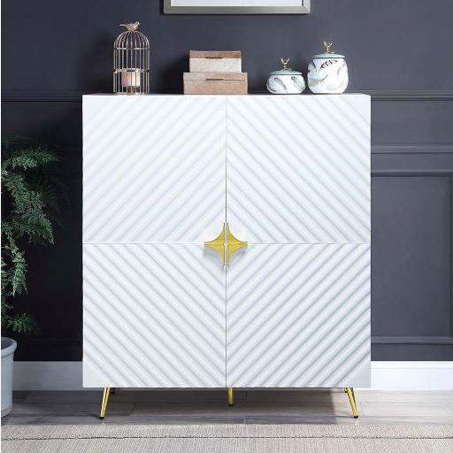 ACME Gaines Accent Cabinet, White High Gloss Finish