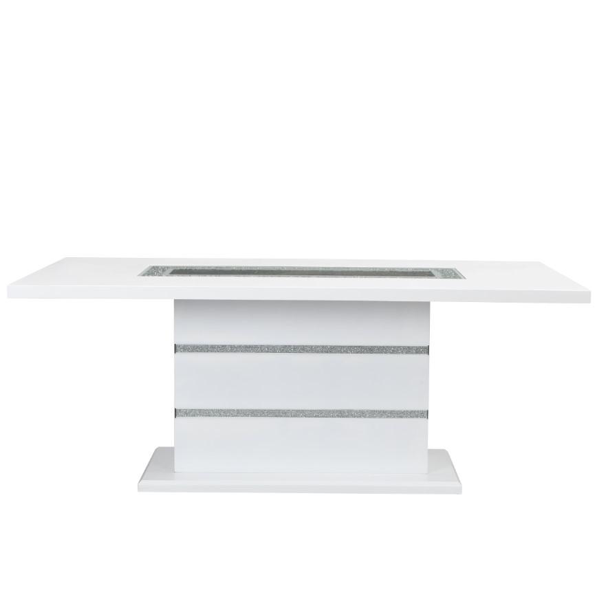 ACME Elizaveta Dining Table, Gray Velvet, Faux Crystal Diamonds &White  High Gloss Finish