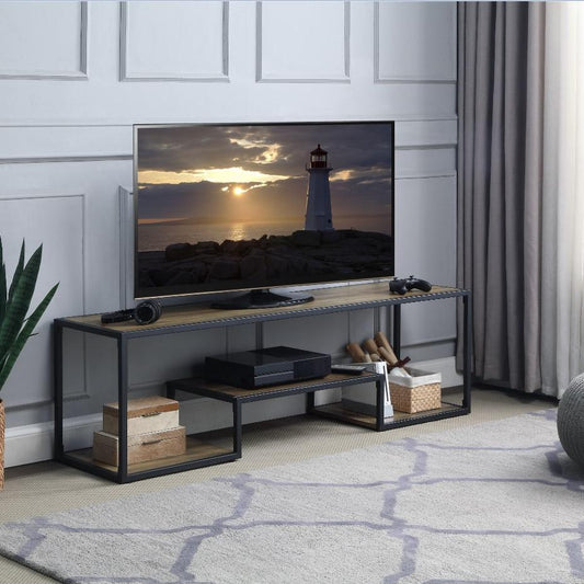 ACME Idella TV Stand, Rustic Oak & Black Finish