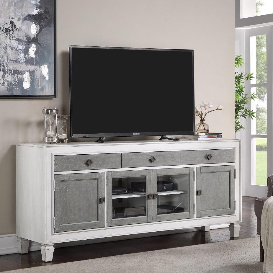 ACME Katia TV Stand, Rustic Gray & White Finish