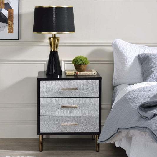 ACME Myles Nightstand, Black, Silver & Gold Finish