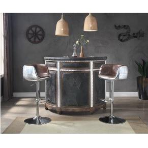 ACME Rahma Bar Table, Antique Ebony Top Grain Leather & Aluminum